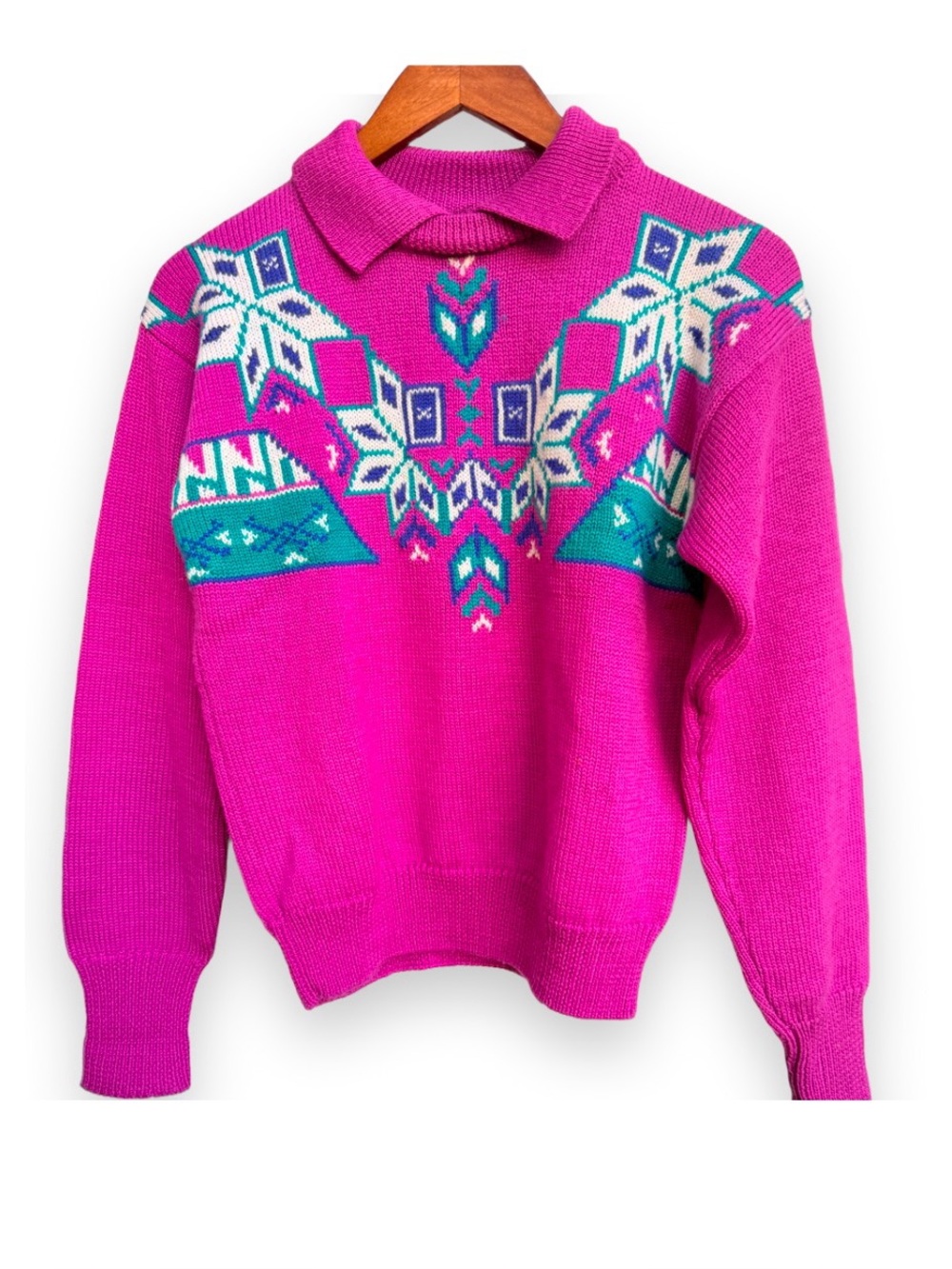 Vintage The North Face 100% Wool Sweater Womens S Purple Geometric Collared